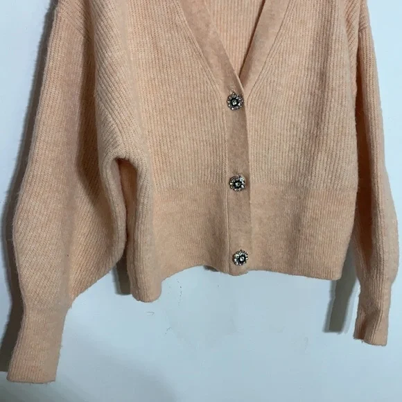 H&M sparkle button boxy cardigan light apricot women’s small v neck euc - Picture 6 of 9